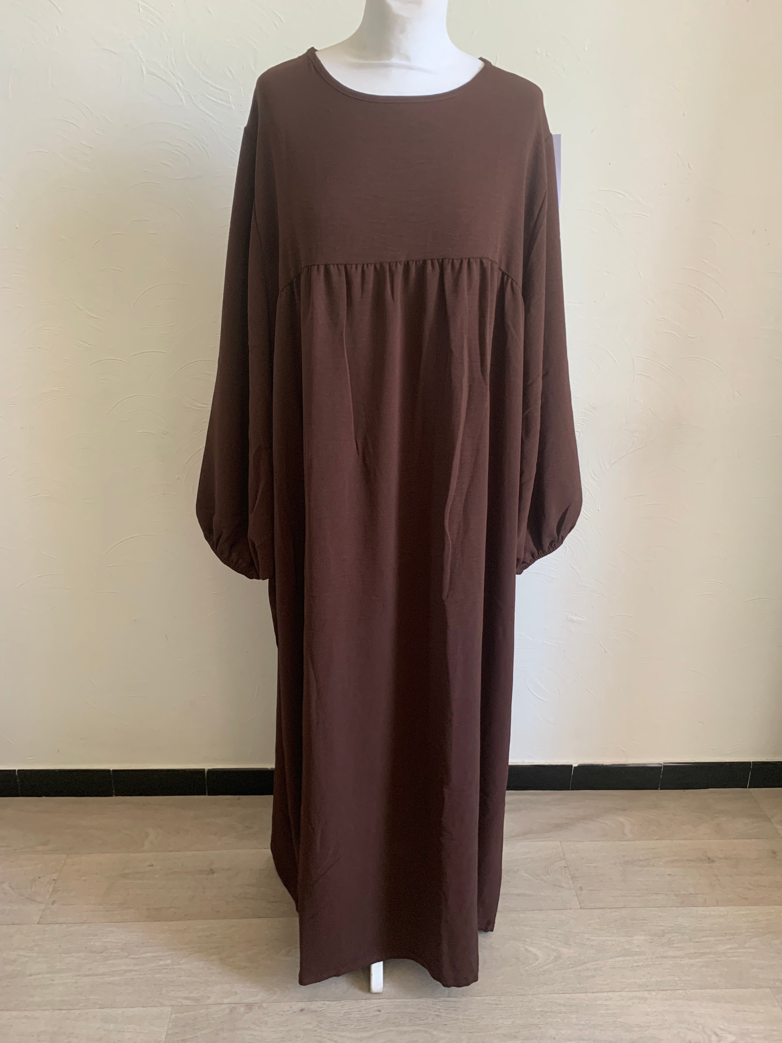 Abaya Jazz Manche Bouffante Marron