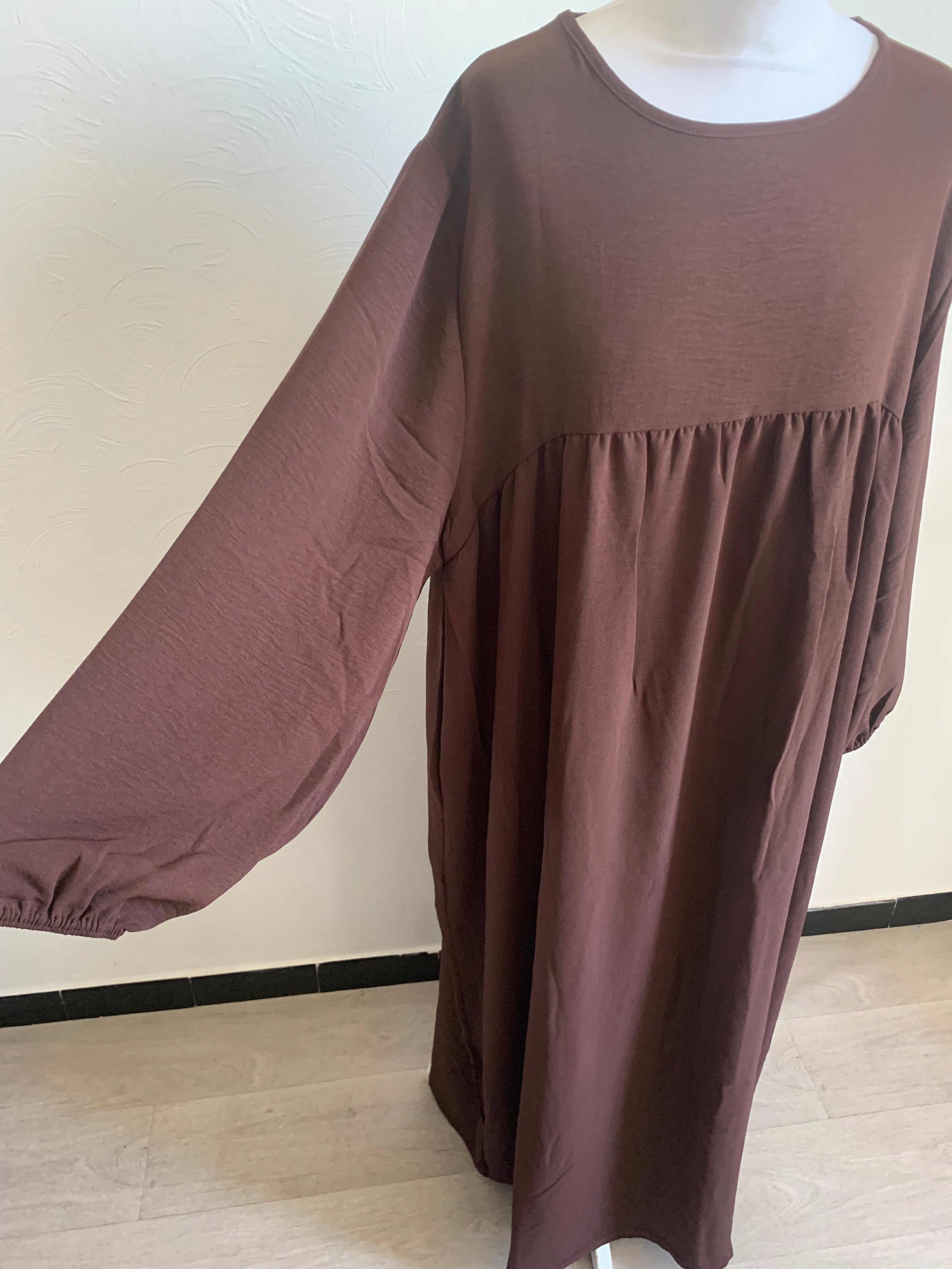 Abaya Jazz Manche Bouffante Marron